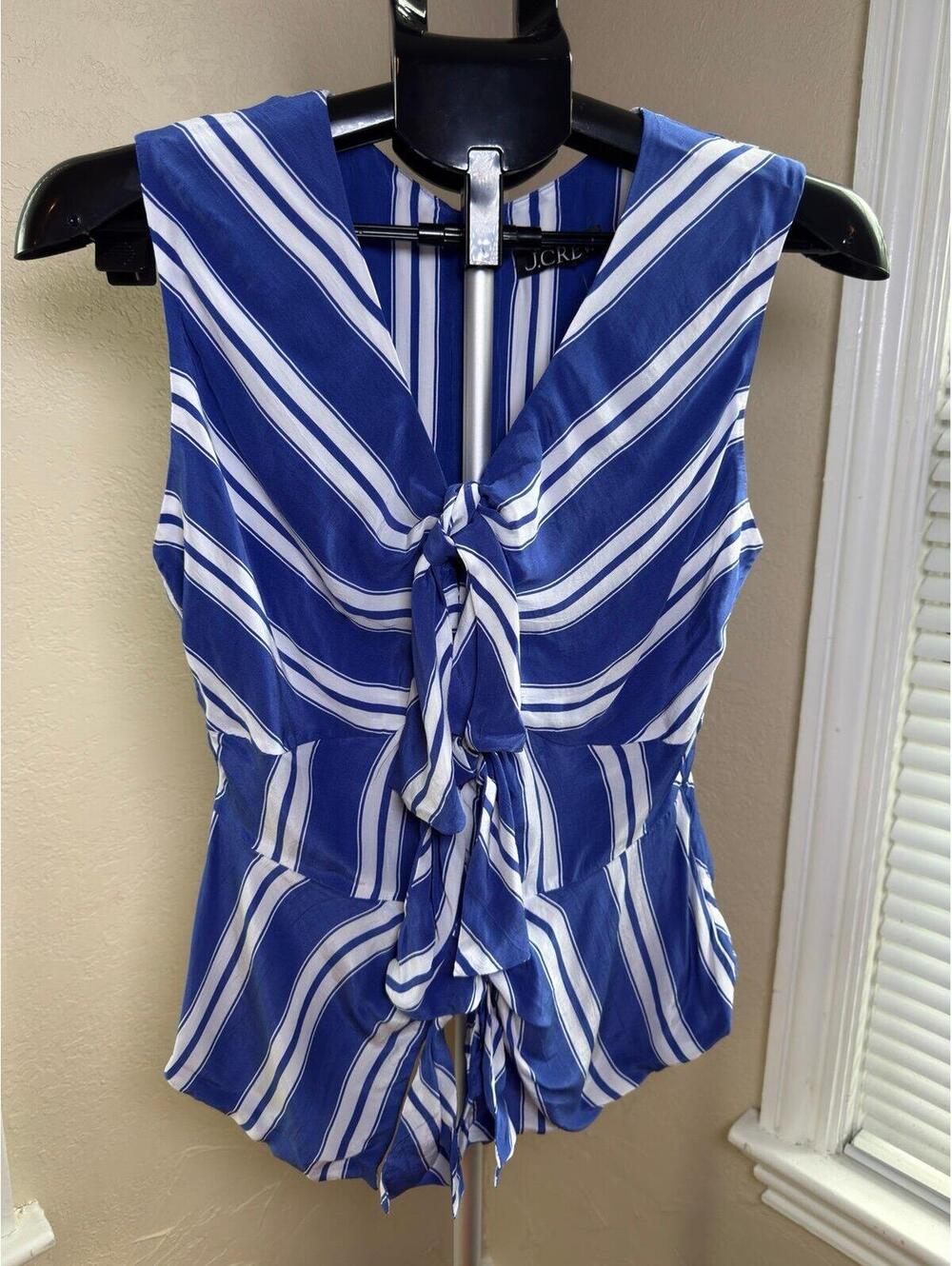 J.Crew Blue White Striped Tie Front Peplum‎ Top Size 2 NWT Sleeveless Coastal